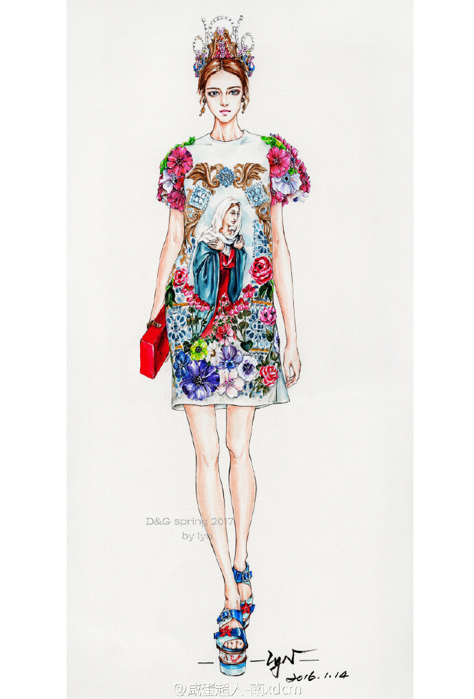 #水彩##水彩教程##手绘##插画##时装画##服装设计手稿##服装设计#@DolceGabbana D&G 2017s/s ～明天出差开会 ​​​​