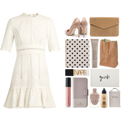 A fashion look from January 2017 featuring cotton fit and flare dress, nude heel pumps and velvet handbags. Browse and shop related looks.