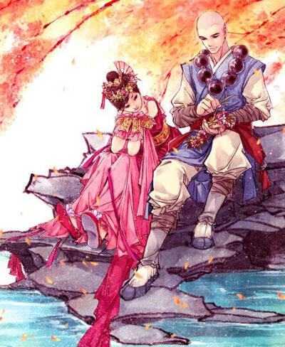 曾虑多情损梵行， 入山又恐别倾城，
世间安得双全法， 不负如来不负卿。