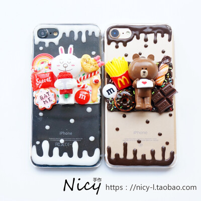 情侣巧克力甜点小熊兔奶油手机壳iPhone67plus三星vivooppo定制