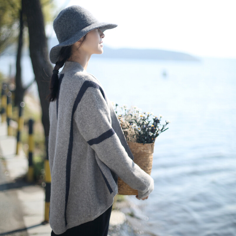 寒水素年锦时原创女装秋冬羊毛针织衫女开衫长袖秋不规则上衣