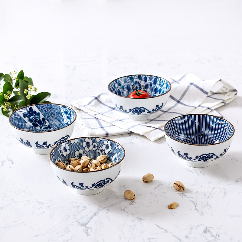 奇居良品日式和风创意厨房餐具青花纹4.5寸陶瓷餐碗米饭碗小汤碗