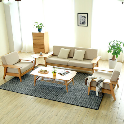 纯实木沙发白橡木转角沙发客厅三人位布艺可拆洗沙发组合