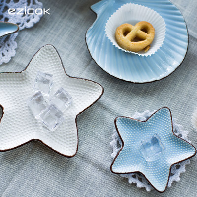 ezicok 海洋系列创意日式清新碗碟 韩式盘子陶瓷餐具礼盒套装欧式