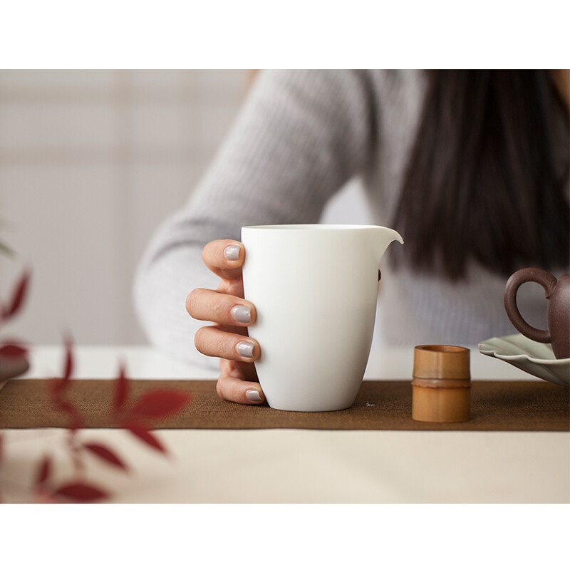 颂家 日式茶器手工陶瓷公道杯无光白釉简约匀杯茶海功夫茶具公杯