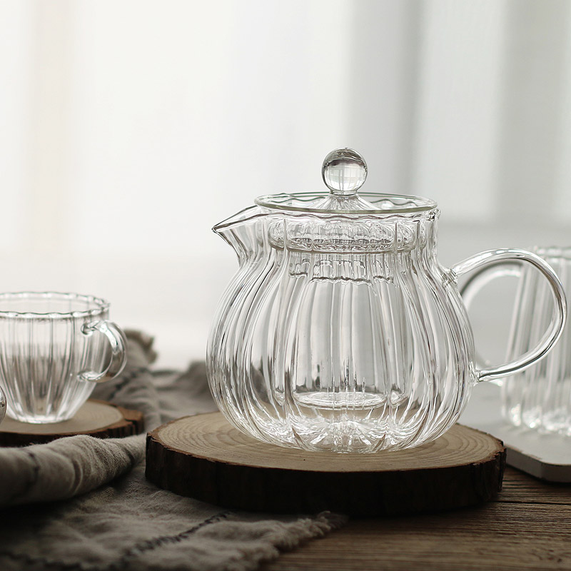南瓜纹创意耐热玻璃茶壶花茶壶套装 英式下午茶壶花草水果茶壶