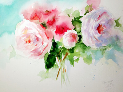 水彩手绘，蔷薇，《永山裕子的水彩课》临摹