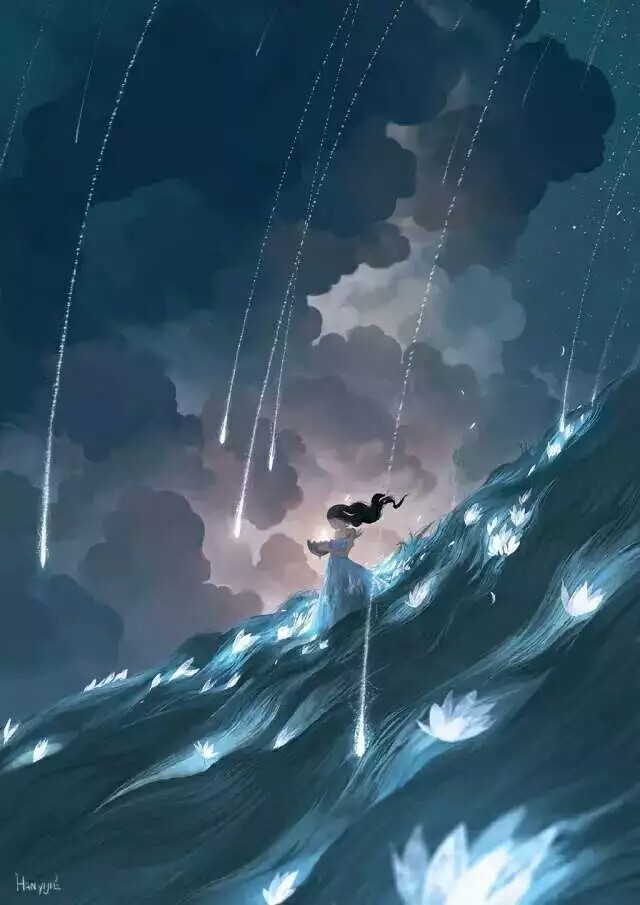 一个人的世界，古风 小清新 人物 意境 插画