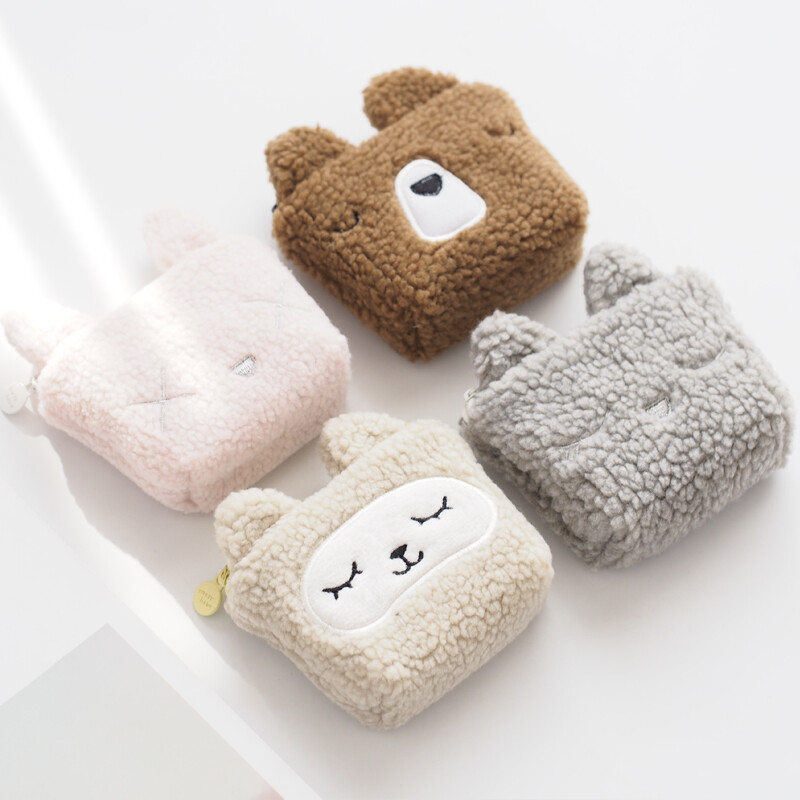 可爱创意毛绒布艺迷你零钱包软绵绵硬币包 女学生拉链小钱包短款