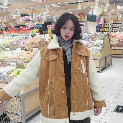 2016 韩版棉衣外套宽松加厚灯芯绒羊羔毛棉服高品质