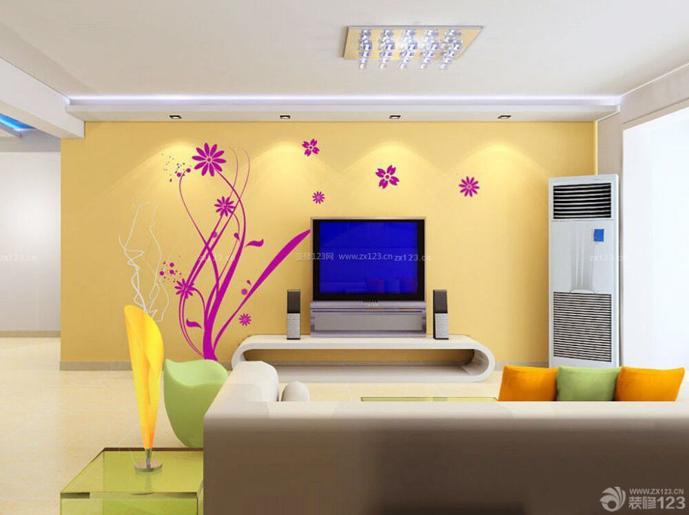 小户型简单客厅硅藻泥电视背景墙装修效果图