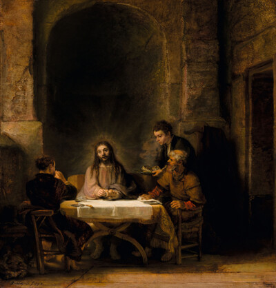 以马杵斯的晚餐﹝Supper at Emmaus﹞ 1648 年，油彩画布，42 x 60 公分 罗浮宫，巴黎﹝Paris﹞，法国伦勃朗·哈尔曼松·范·莱因（Rembrandt Harmenszoon van Rijn）﹝1606－1669﹞