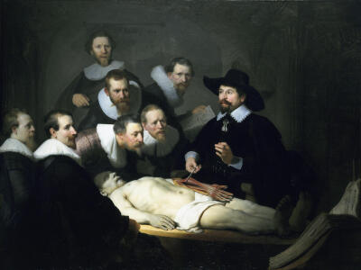 杜尔博士的解剖学课﹝The Anatomy Lecture of Dr. Nicolaes Tulp﹞ 1632 年，油彩画布，169.5 x 216.5 公分 莫瑞修斯博物馆，海牙﹝Hague﹞，荷兰伦勃朗Rembrandt作品选粹 荷兰巴洛克艺术代表