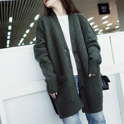 YONICOKO 17春纯羊毛混色外缝设计毛衣开衫外套