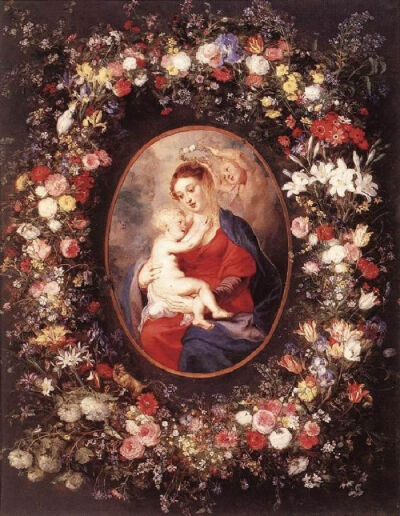 花圈中的圣母玛丽亚