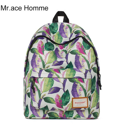 Mr.ace Homme印花双肩包女韩版潮休闲背包防水中学生书包电脑背包