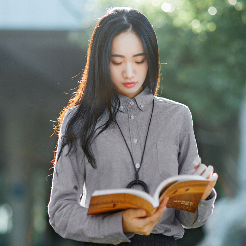 迷失韩国文艺范纯棉衬衫女长袖秋冬加厚翻领打底衬衫衬衣