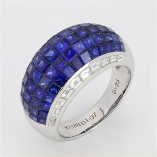 蓝宝石戒指,天然蓝宝石戒指,18k白金镶钻蓝宝石戒指