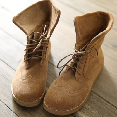 文艺小清新复古百搭马丁靴擦色翻边女靴雪地靴