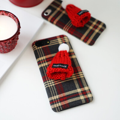 英伦格子苹果iphone7手机壳6plus女款7p新年圣诞节可爱小红帽子6s