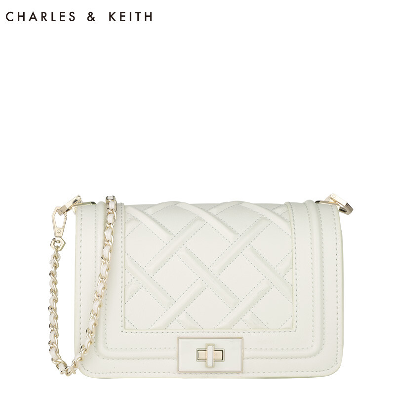 CHARLES&amp;KEITH 单肩包 CK280150306White 复古菱格链条斜挎包