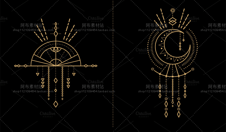 欧式时尚几何边框线条月亮牛头多边形徽章LOGO PNG+EPS矢量素材