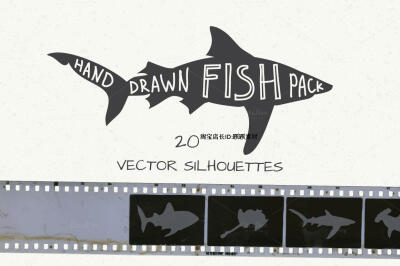 png免抠图 海洋鱼类手绘可爱鲸鱼 黑白灰色图案 EPS矢量设计素材