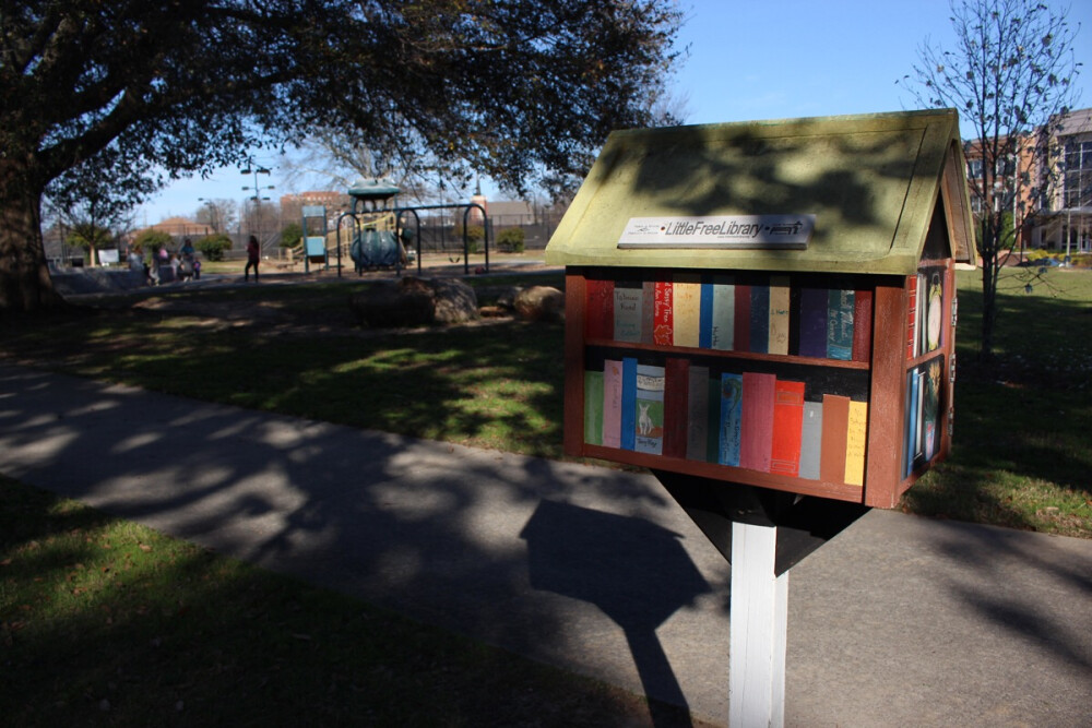 Little Free Library. Photo by Jiali Chen at Little Free Library Tattnall Square Park Macon, GA USA.