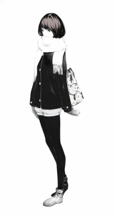 插画 短发女孩 黑白系 简洁 文艺 清新 自然 唯美 简约 头像 手机壁纸 聊天背景