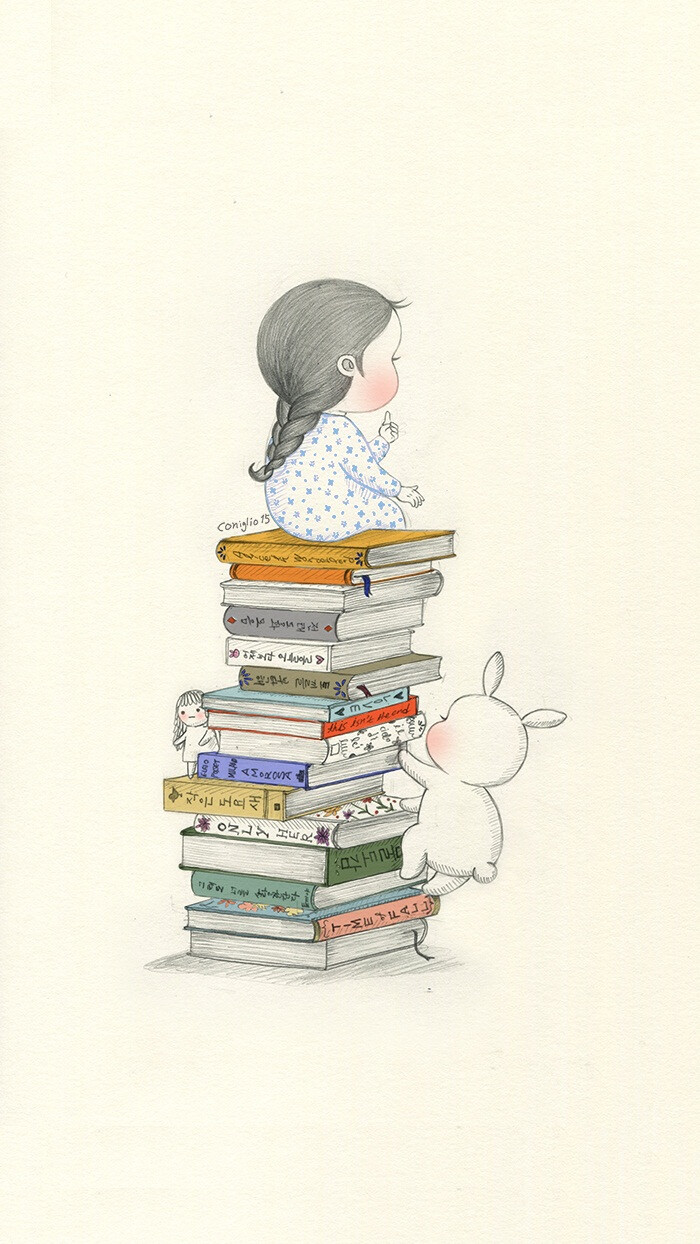 女孩与兔子 暖心插画