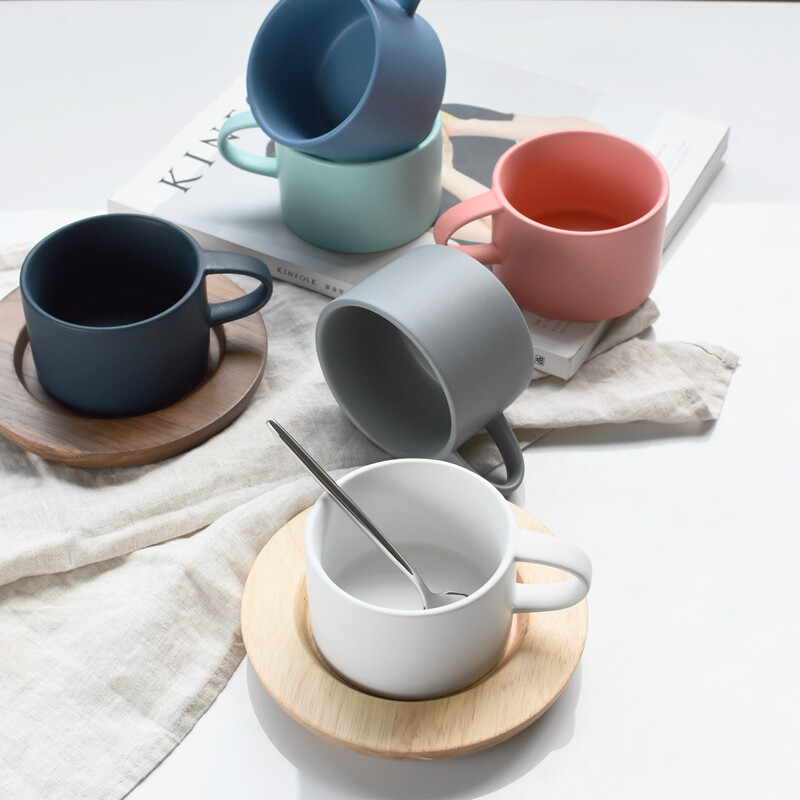 日式简约拱形马卡龙色亚光磨砂陶瓷咖啡杯马克杯早餐杯子情侣水杯