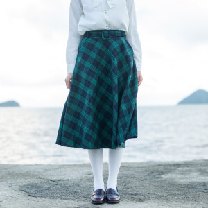 暮光之瞳自制 秋冬复古优雅格子半身裙中长款大摆a字裙口袋高腰女