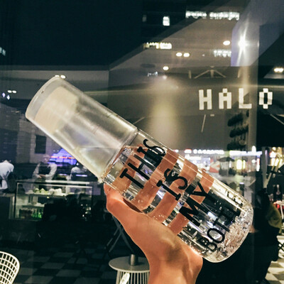 韩系创意简约汽水瓶英文字母潮流塑料学生随手杯透明运动潮水杯子