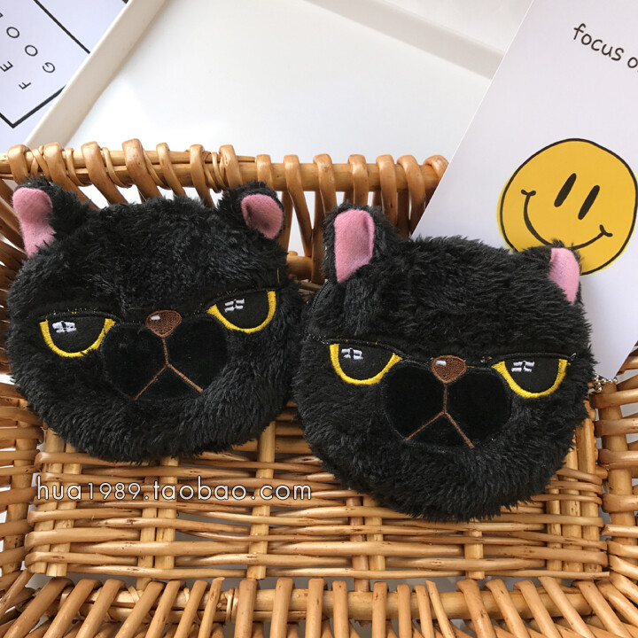 韩国可爱创意韩版黑色大眼猫咪日系零钱包银币包卡包迷你收纳包