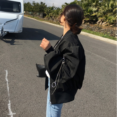 韩国2017春装韩版宽松短外套潮飞行员夹克衫学生BF风黑色棒球服女