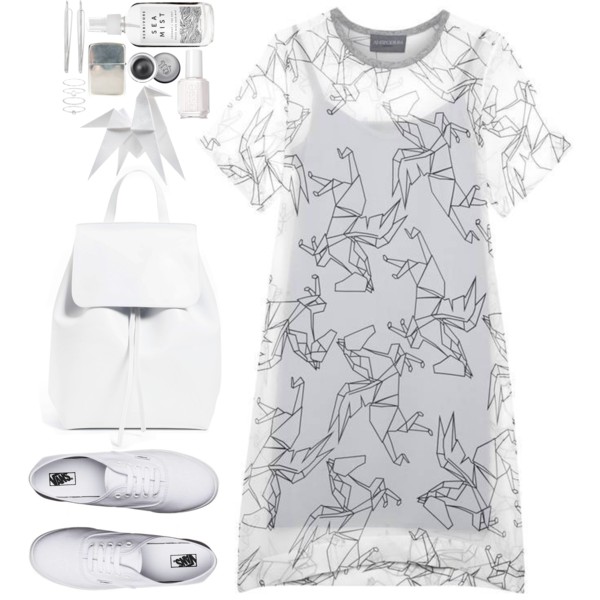 A fashion look from February 2017 featuring see-through dresses, white shoes and drawstring backpacks. Browse and shop related looks.