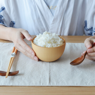 自然而然 日式天然环保儿童宝宝适用酸枣实木大碗饭碗汤碗