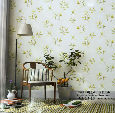 韩国壁纸16.5平 北欧简约.新中式墙纸清新绿色树叶墙纸 背景墙纸