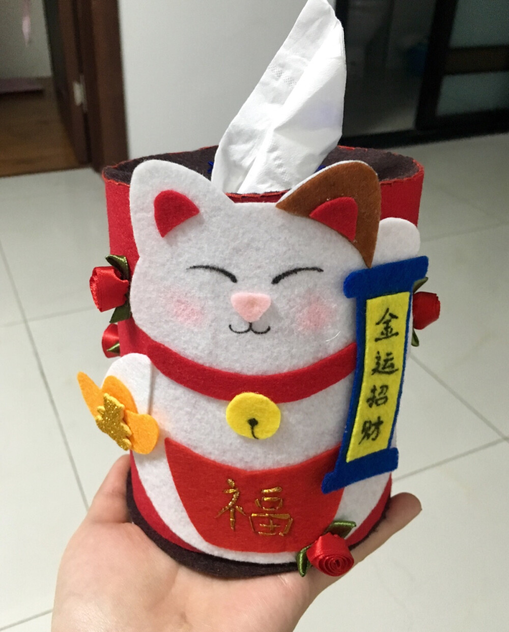 招财猫 纸抽盒 不织布手工制作