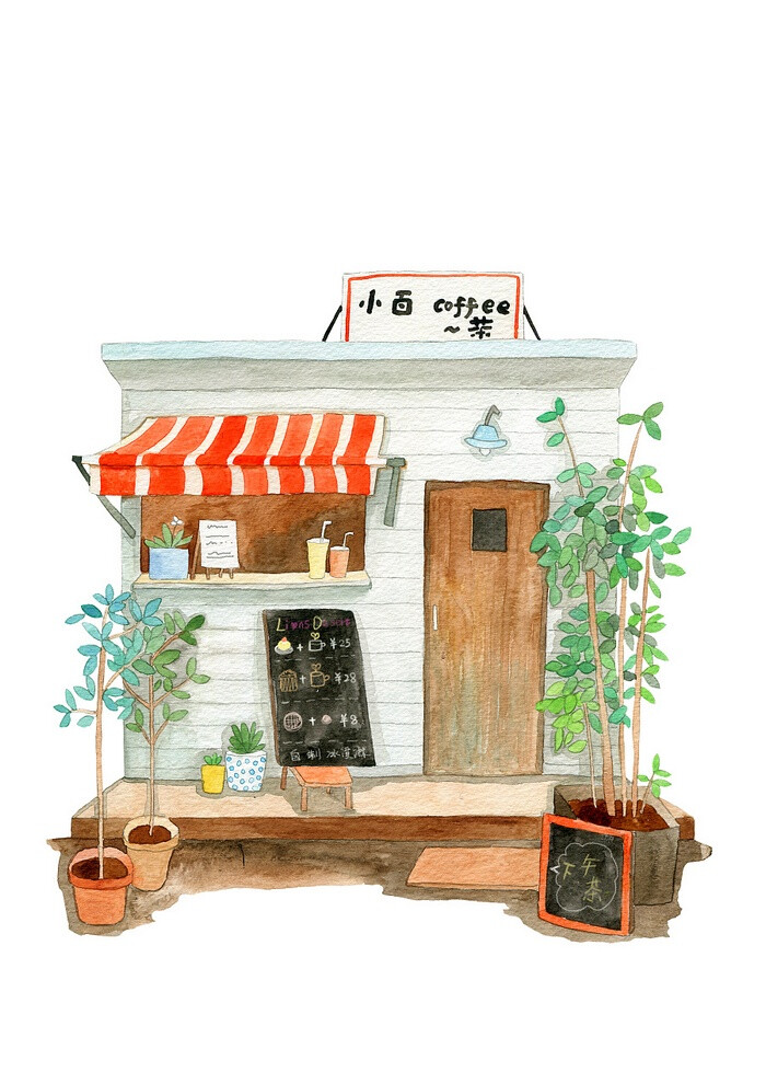 咖啡店 ~ 画师小光光丶水彩插画