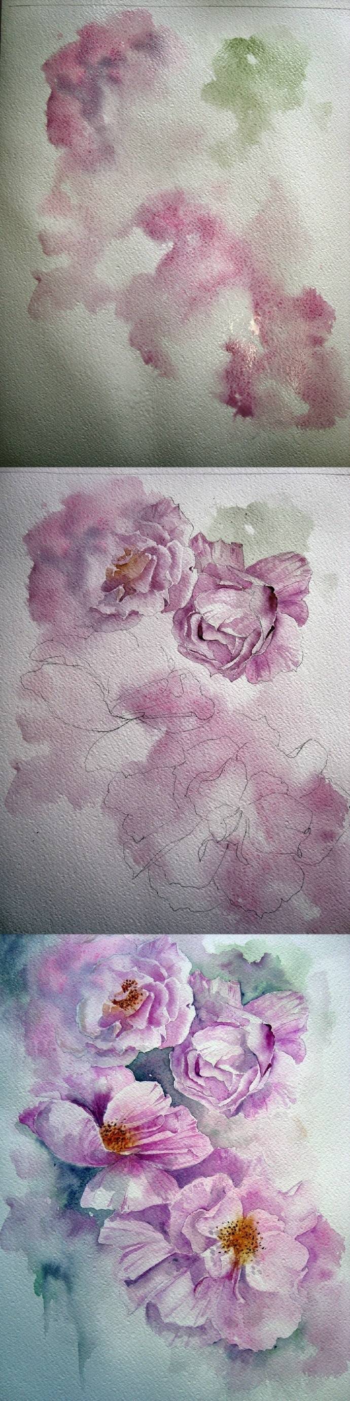 #设计小课堂#来自英国艺术家Yvonne Harry水彩花卉过程~ ​​​