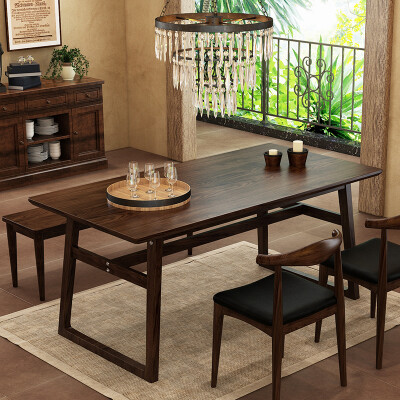 简约现代北欧实木餐桌 家用美式乡村餐桌椅组合 小户型长方形饭桌