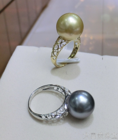 Mikimoto 金色珍珠 黑色珍珠戒指