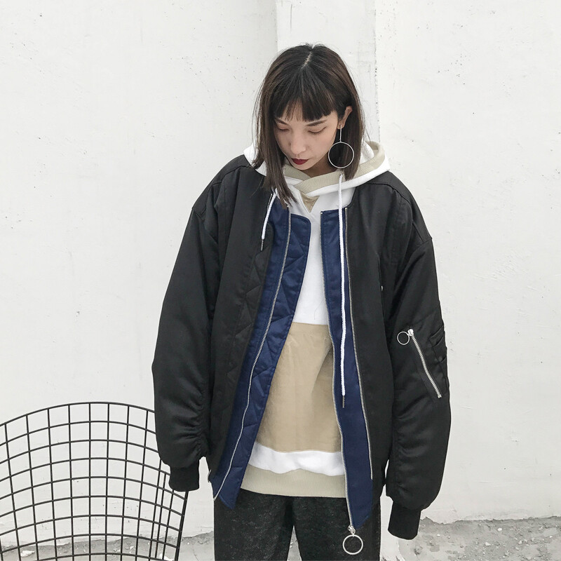 饭桶张 港风街头oversize加厚加棉宽松棒球服飞行服