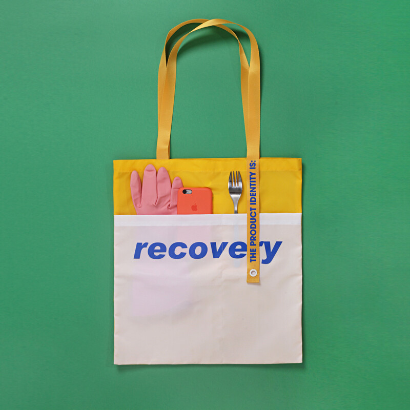 TONER recovery黄白拼色购物袋 原创文艺清新单肩包 男女款帆布袋