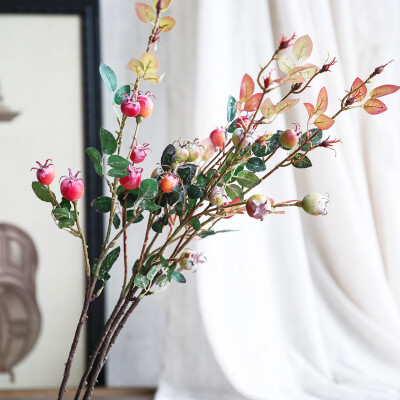 摄影道具仿真玫瑰浆果客厅餐桌装饰花艺绿叶干藤花材