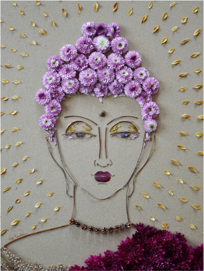 Vicki Rawlins/树枝和鲜花创作的肖像画