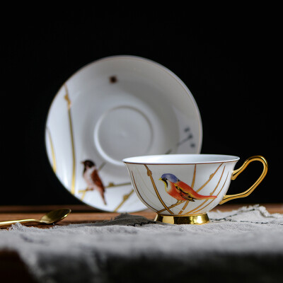 出口欧式骨瓷咖啡杯碟组套装下午茶杯 描金工艺优雅田园黄莺