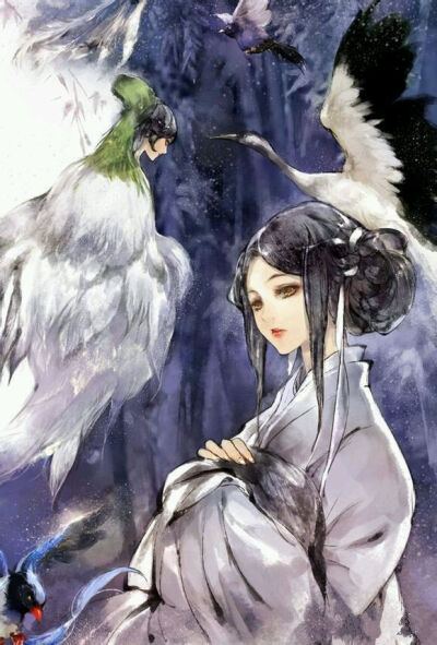 古风插画 情侣 手绘水墨