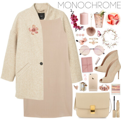 A fashion look from February 2017 featuring slip on dress, pink cocoon coat and peep toe heel booties. Browse and shop related looks.